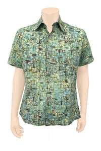 Short sleeve shirt batik- green square