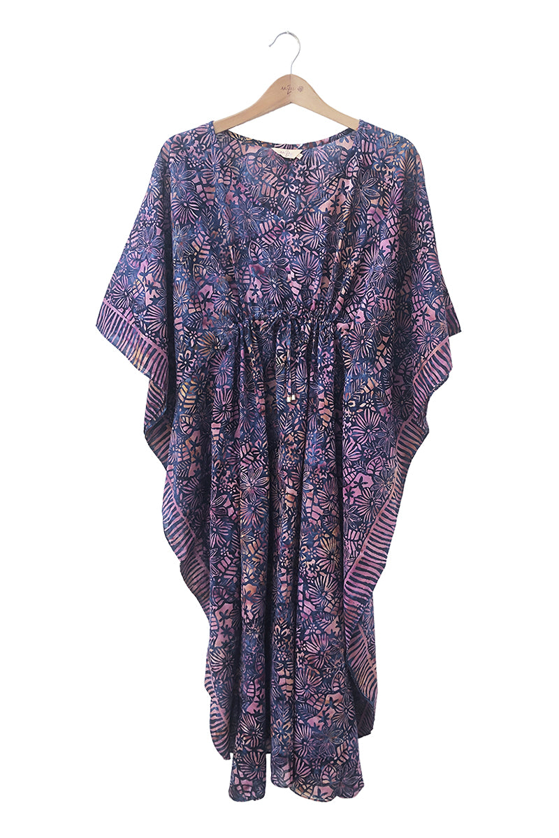 Kaftan-dress Kate 100% cotton printed batik- purple