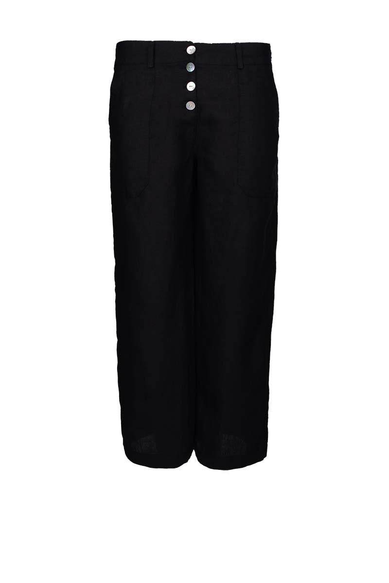 low waist pants, black linen 3/4 pants